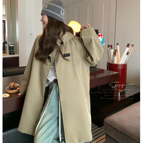 Design niche cape hooded windbreaker coat women's mid-length 2024 spring and autumn new loose casual coat