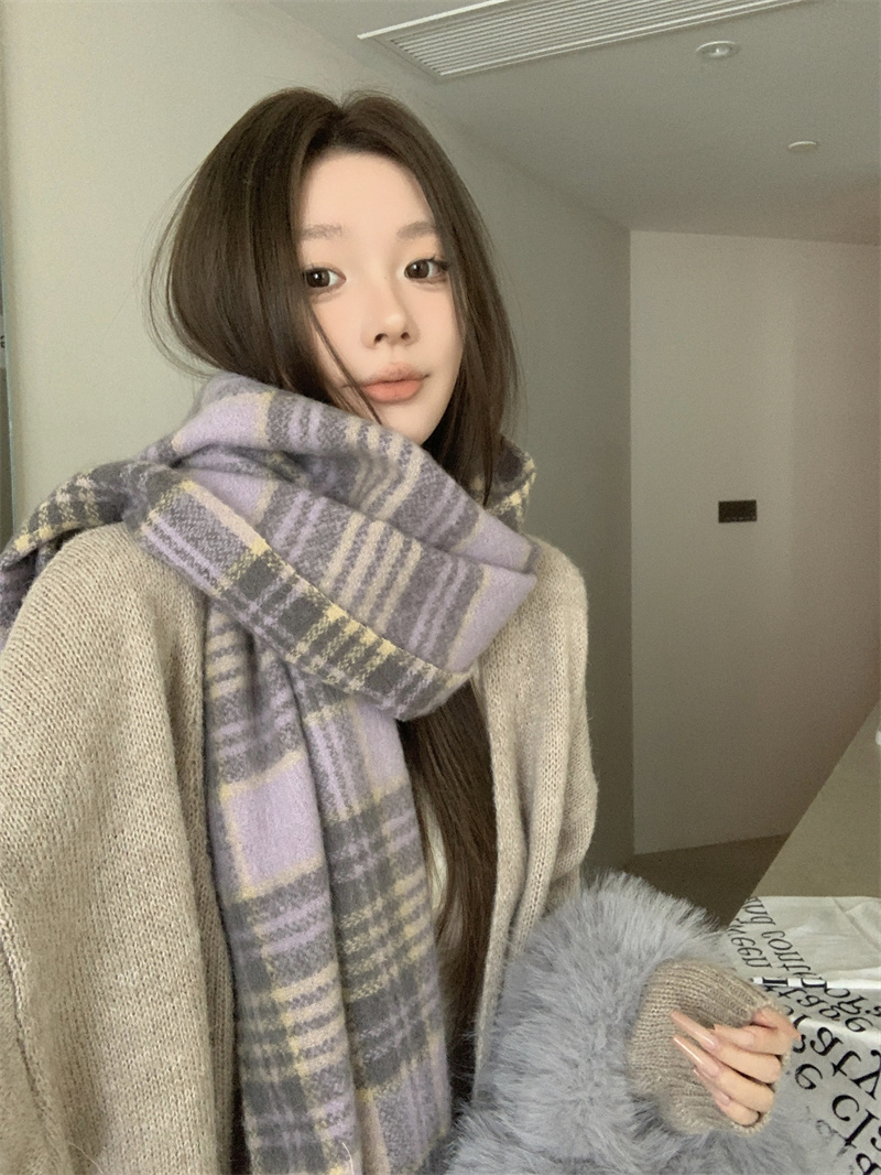 實拍價 圍巾秋冬季女韓系氛圍感毛絨加厚保暖送女生披肩2024