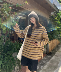 Photographed! Old Money Style Collar Striped Loose T-Shirt Slim-Fitting Versatile Contrast Color Top for Women