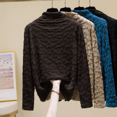 Fat MM plus size women's half turtleneck knitted bottoming shirt autumn and winter velvet long-sleeved T-shirt women's inner top