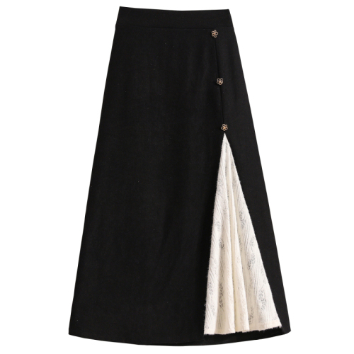 Large size 2024 black skirt for women new design stitching high waist slimming a-line skirt