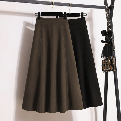 Fat mm autumn and winter clothing to slim down and reduce age, simple and versatile high-waisted A-line mid-length umbrella skirt