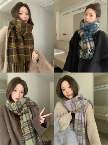 Live-photographed price scarf for autumn and winter women, Korean-style atmosphere, fluffy, thick, warm, for girls, shawl, 2024