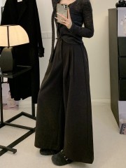 Real shot of autumn and winter 2024 straight loose high-waisted casual pants woolen thickened warm wide-leg pants for women