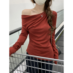 Actual shot of autumn and winter Korean version of the sling collar, gentle and slimming, versatile cashmere inner long-sleeved bottoming top T-shirt