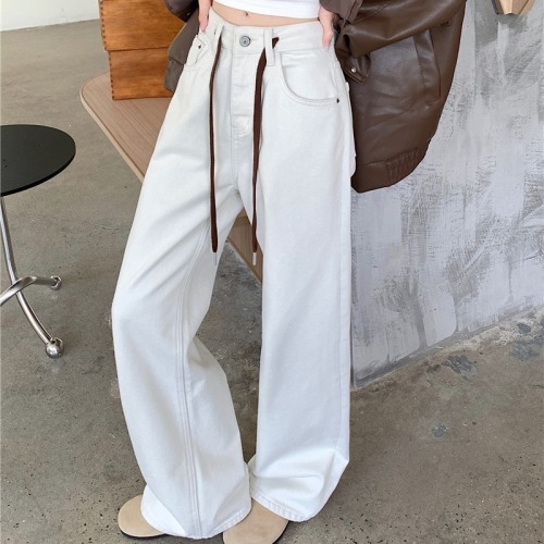 Photographed~ Fleece-lined and Thick Wide-leg Casual Pants for Autumn/Winter High-waist Slimming Drawstring Droopy Straight Leg Ground-length Pants for Women
