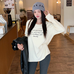 Winter double-sided German velvet thickened large size women's round neck printed long-sleeved bottoming T-shirt