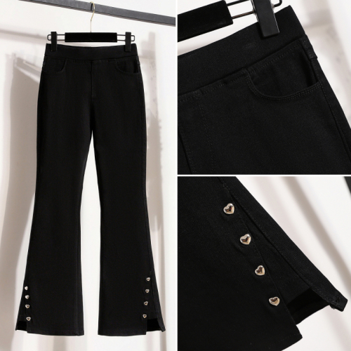 2024 Autumn New Large Size High Waist Elastic Slim Flared Pants Women's Nine-Point Simple Casual Flared Pants