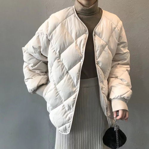 Diamond plaid cotton-padded jacket for women Korean style loose student short versatile fashionable cotton coat oversize cotton coat