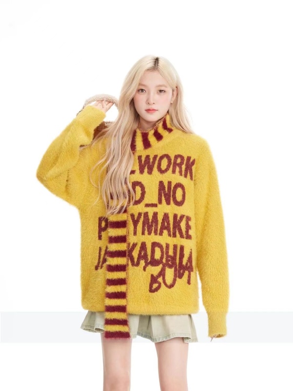 Nylon mink hair brushed scarf striped scarf sweater women's autumn and winter national fashion retro soft waxy sweater