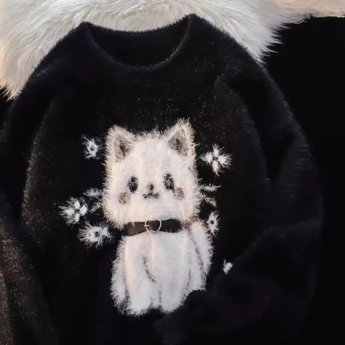 Japanese cute cat mohair sweater for women in autumn and winter soft and lazy style casual versatile couple pullover sweater