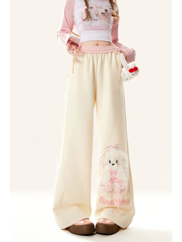 Cartoon puppy casual sweatpants autumn new style straight loose wide leg sports pants for women