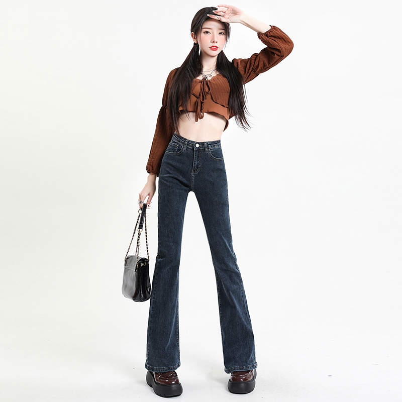 New style micro-boot jeans for women, high-waisted fashionable straight-leg loose wide-leg floor mopping pants