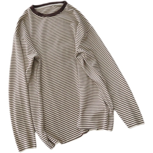 chic retro Hong Kong style striped long-sleeved T-shirt women's autumn and winter inner top Korean style loose warm bottoming shirt trendy brand