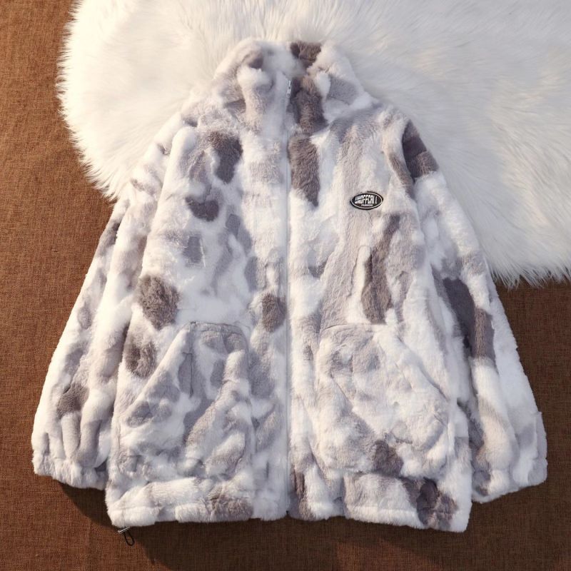 Autumn and winter Korean version loose arctic velvet thickened cotton clothing for men and women high-grade imitation rabbit fur warm cotton coats couple jackets