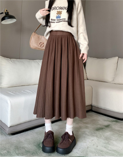 Actual shot of 2024 winter new thickened knitted pleated skirt for women with high waist and slimming mid-length A-line skirt