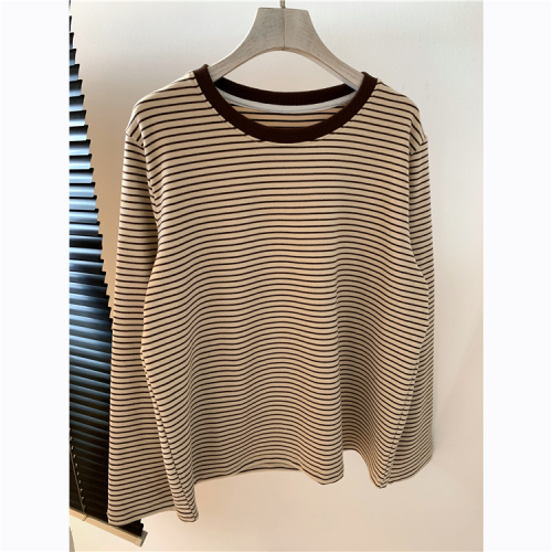 American retro striped long-sleeved T-shirt for women 2024 autumn and winter new casual inner wear loose bottoming shirt versatile top