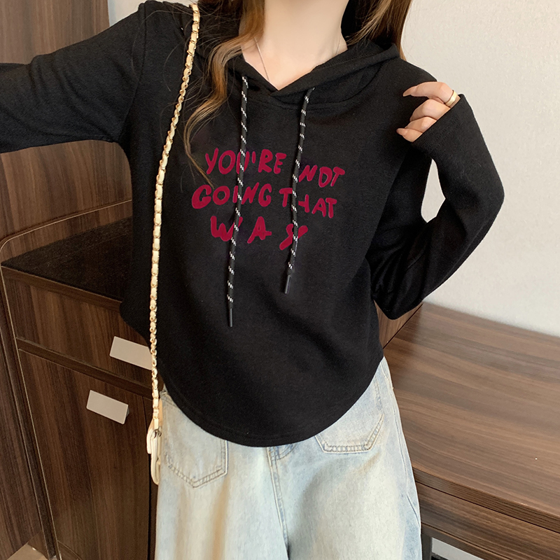 Actual shot of 2024 new autumn and winter fat mm plus size women's casual all-match letter printed hooded sweatshirt top