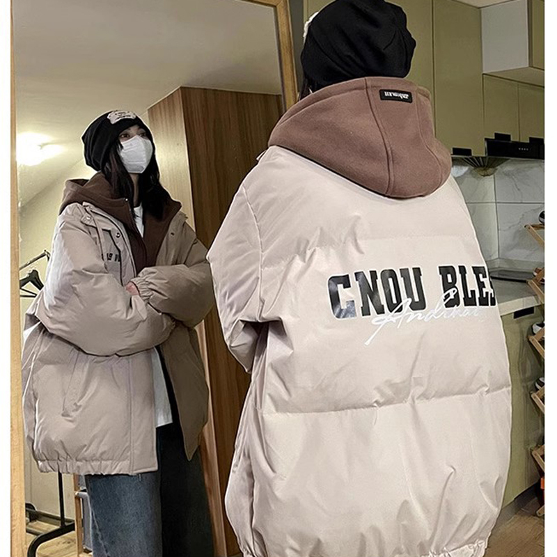 American high street oversize cotton coat for women winter new student fake two-piece thickened cotton coat casual retro cotton jacket