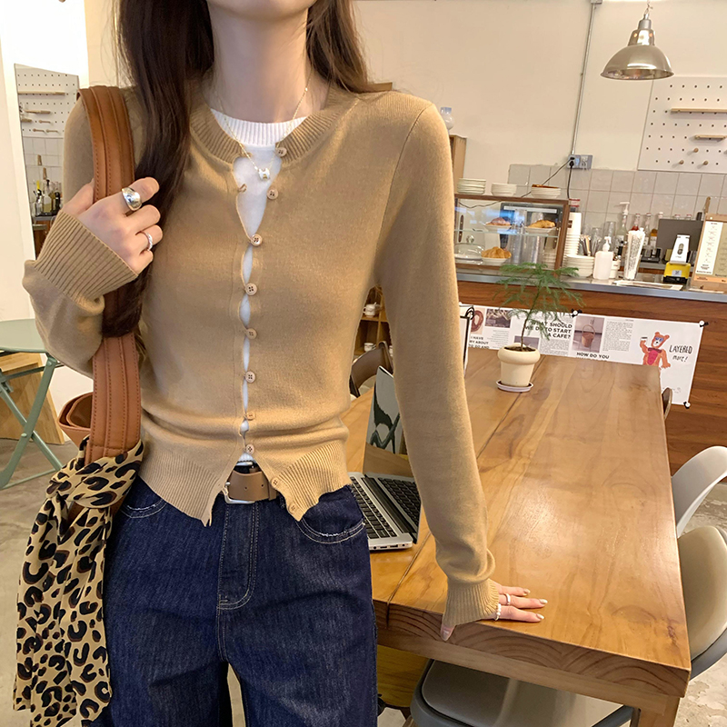 Actual pictures European long-sleeved knitted wool jacket for women 2024 new autumn and winter French unique temperament slim top