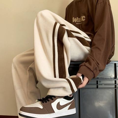 Autumn corduroy high street retro wide-leg pants for men and women sports versatile couple BF straight trousers ins trend