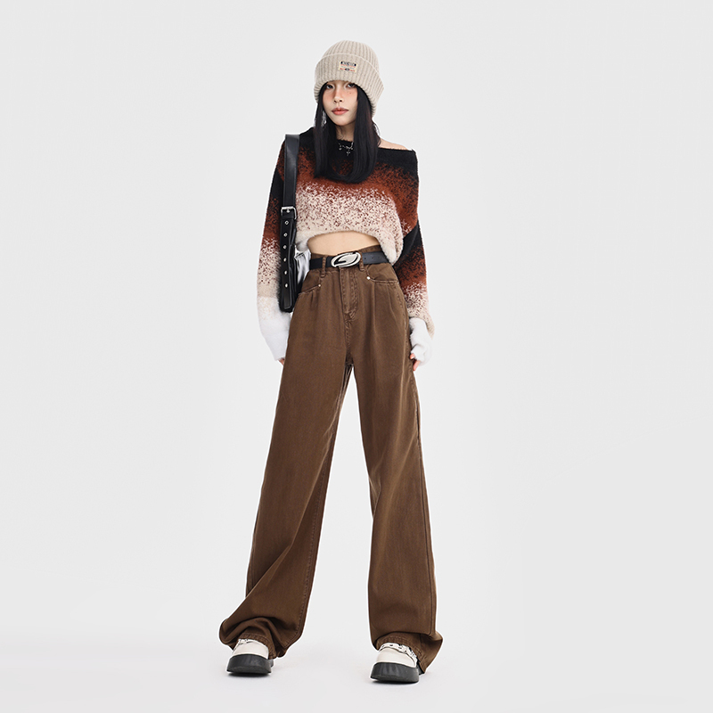 Handsome Girlfriend Hot Girl Retro Distressed Loose Denim Wide Leg Pants Women's Versatile Denim Wide Leg Pants Floor-Mopping Pants
