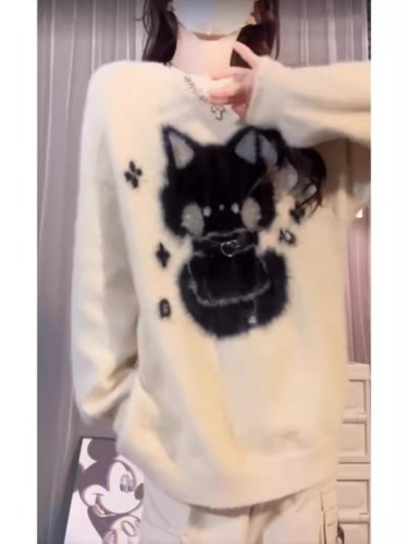 Japanese cute cat mohair sweater for women in autumn and winter soft and lazy style casual versatile couple pullover sweater