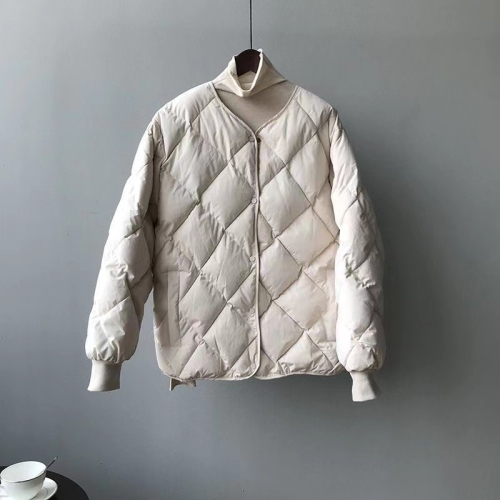 Diamond plaid cotton-padded jacket for women Korean style loose student short versatile fashionable cotton coat oversize cotton coat