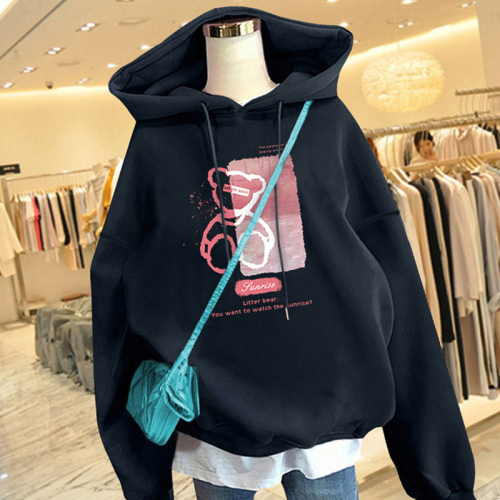 2024 new velvet 250g / sweatshirt hooded autumn and winter sweatshirt for women with velvet