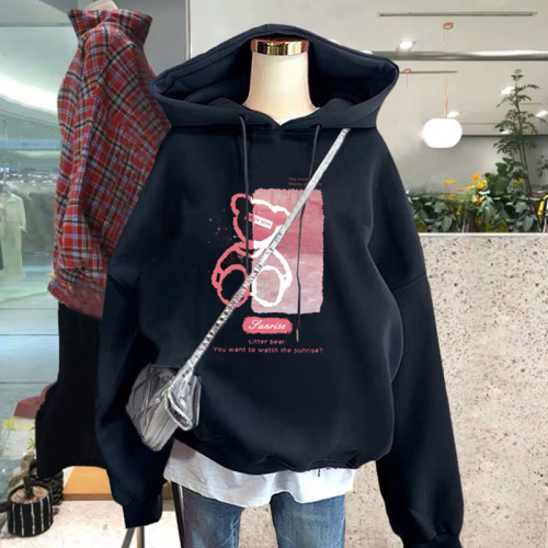 2024 new velvet 250g / sweatshirt hooded autumn and winter sweatshirt for women with velvet