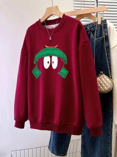 Real shot of Chinese cotton composite thin 310g/plus velvet 410g autumn and winter sweatshirt for women with print