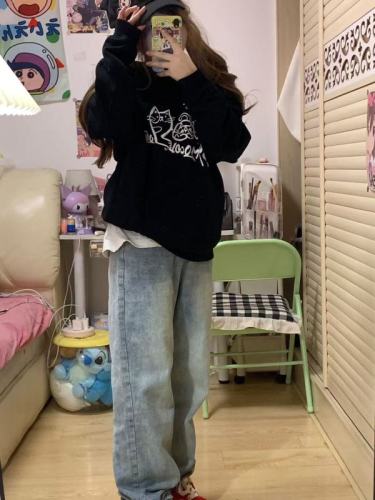 CVC cotton pasta wool Chinese cotton composite/milk silk 300g silver fox velvet 400g front printed hooded sweatshirt for women