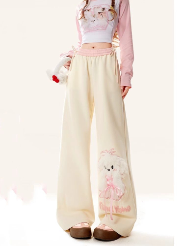 Cartoon puppy casual sweatpants autumn new style straight loose wide leg sports pants for women