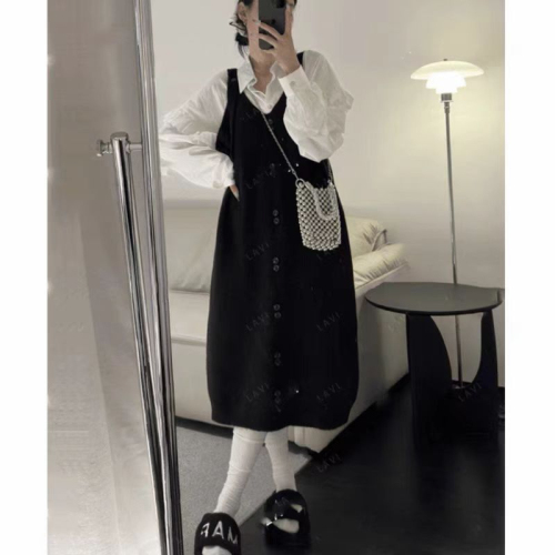 Korean style new casual and lazy style knitted suspender dress loose camisole long skirt