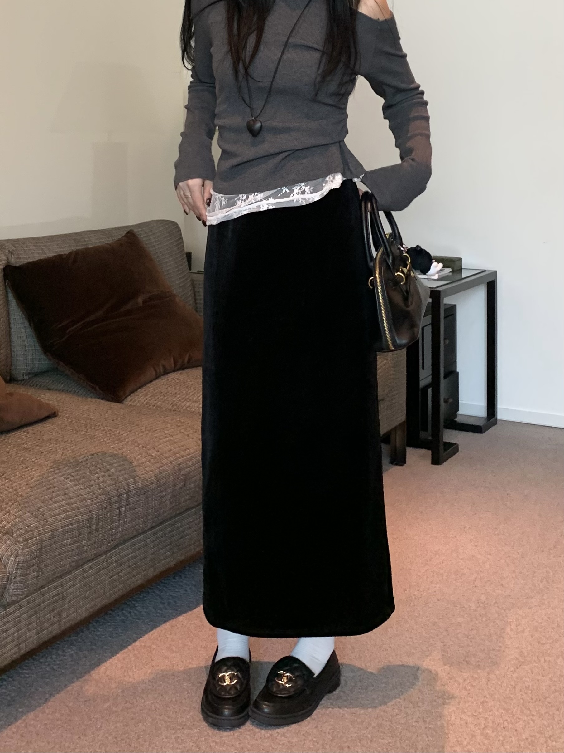 Real shot~Thickened fleece sun fleece split skirt versatile skirt 