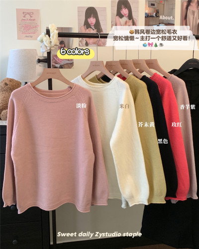 Real shot ~ Lazy age-reducing sweater for women autumn and winter 2024 new loose knitted soft waxy round neck pullover top