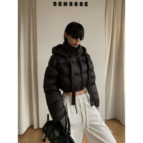 Short hat rope cotton coat for women in autumn and winter fashion new American style thickened cotton coat for small people