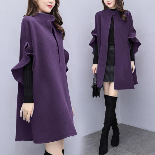 New women's spring, autumn and winter large size mid-length woolen coat women's red British A-line cloak woolen coat