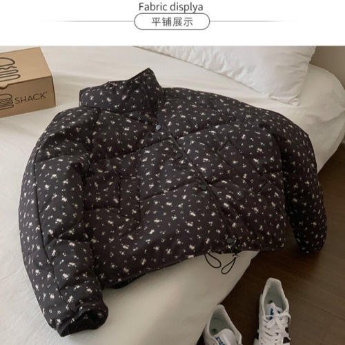 Tiantian Naifu Korean style small floral stand collar short down cotton jacket loose bread coat for women