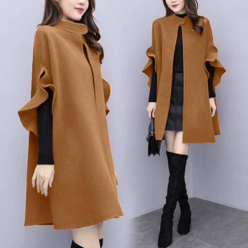 New women's spring, autumn and winter large size mid-length woolen coat women's red British A-line cloak woolen coat