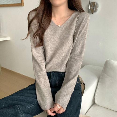 Autumn and winter Korean style v-neck loose 15-color versatile Andy velvet long-sleeved knitted sweater bottoming shirt top