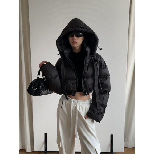 Short hat rope cotton coat for women in autumn and winter fashion new American style thickened cotton coat for small people