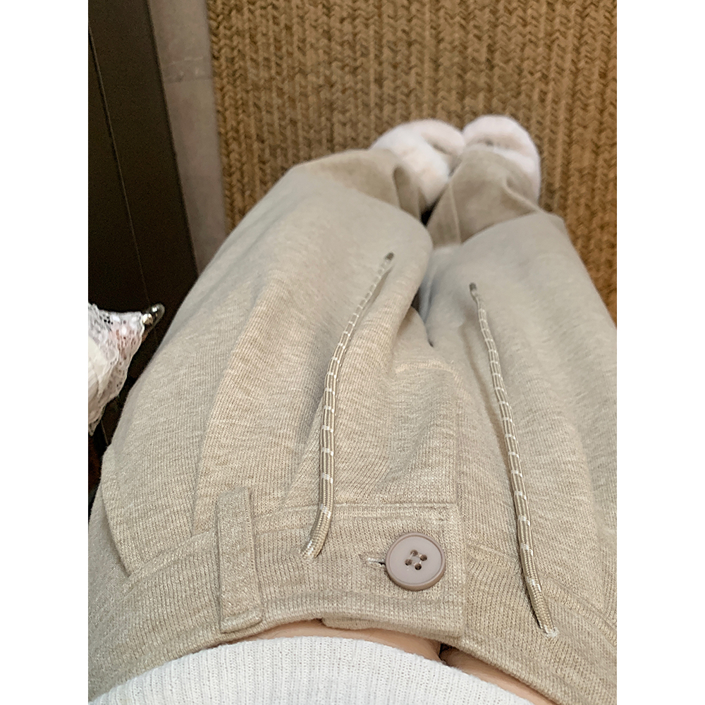 Real shot!  2024 casual cashmere plus velvet drawstring slim straight loose wide leg pants for women