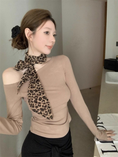 260g rayon modal with scarf slanted shoulder simple slim long-sleeved T-shirt bottoming shirt for women