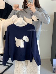 Actual shot of retro lazy loose puppy jacquard pullover sweater for women