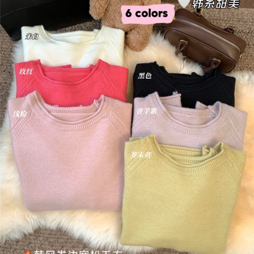 Real shot ~ Lazy age-reducing sweater for women autumn and winter 2024 new loose knitted soft waxy round neck pullover top