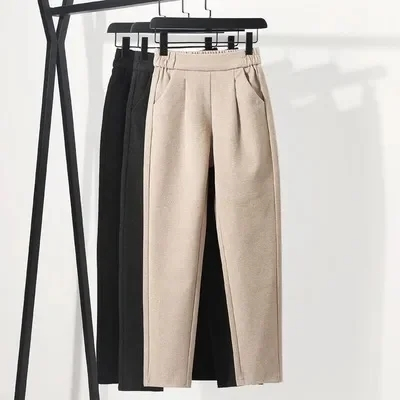 2024 autumn and winter new high waist slimming carrot pants loose western pants small feet casual harem pants women's wool pants 