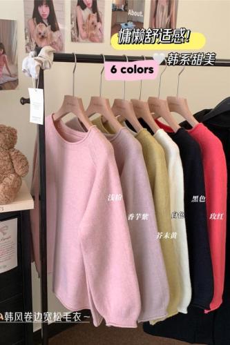 Real shot ~ Lazy age-reducing sweater for women autumn and winter 2024 new loose knitted soft waxy round neck pullover top