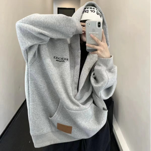 New American style lazy embroidered velvet thickened hooded sweatshirt for women oversize retro top