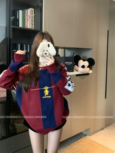 Vintage Embroidered Knit Top for Women: Loose Fit, Slimming, and Handmade